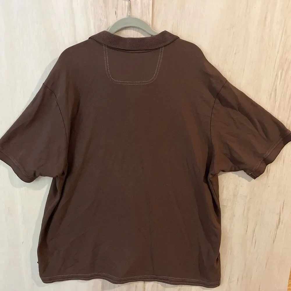 Tommy Bahama Polo Shirt top Mens 2XL XXL Brown Solid Pima Cotton Short Sleeve - Picture 3 of 4